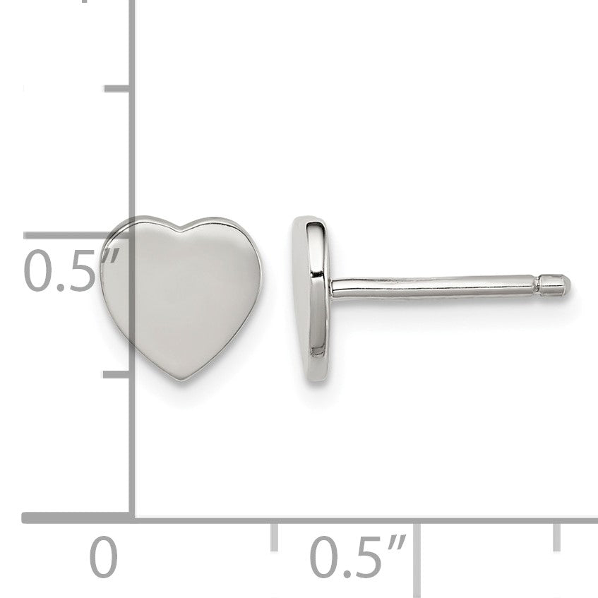 Sterling Silver Rhodium-plated Polished Heart Children's Post Earrings