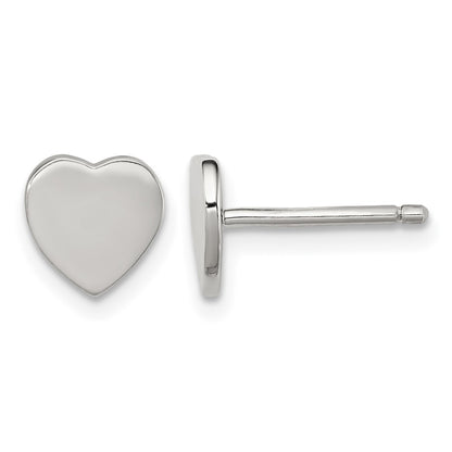 Sterling Silver Rhodium-plated Polished Heart Children's Post Earrings