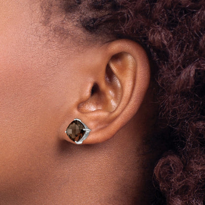 Sterling Silver Rhodium-plated Smoky Quartz Earrings