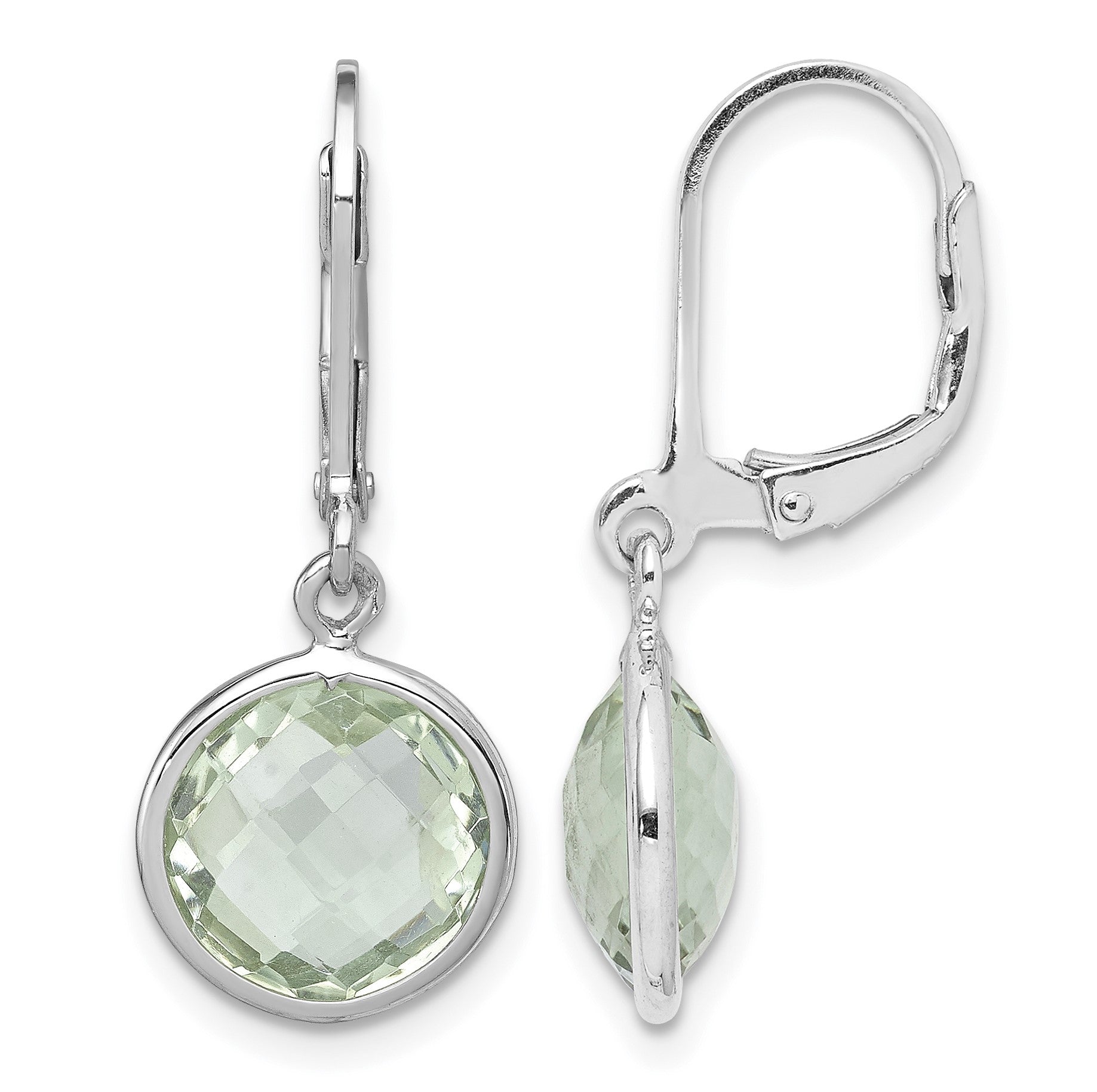 Sterling Silver Rhodium-plated Green Quartz Earrings