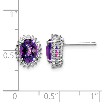 Sterling Silver Rhodium-plated Amethyst and Diamond Earrings