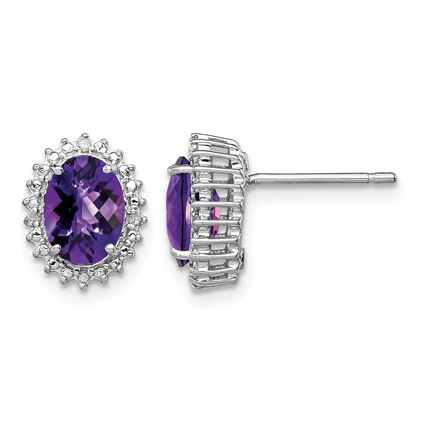 Sterling Silver Rhodium-plated Amethyst and Diamond Earrings