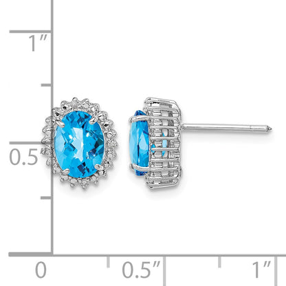 Sterling Silver Rhodium-plated Blue Topaz and Diamond Earrings