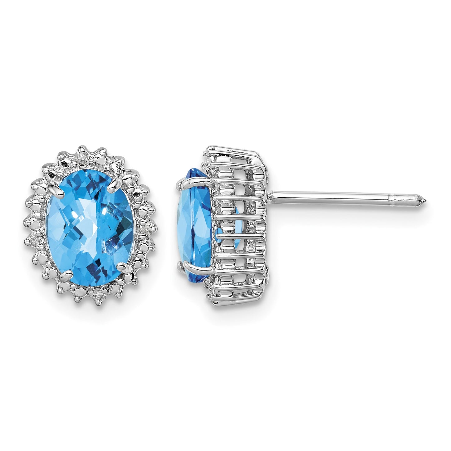 Sterling Silver Rhodium-plated Blue Topaz and Diamond Earrings