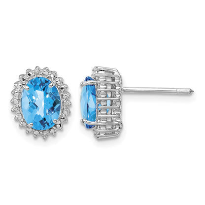 Sterling Silver Rhodium-plated Blue Topaz and Diamond Earrings
