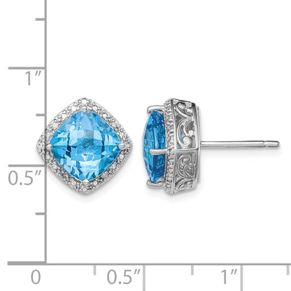 Sterling Silver Rhodium-plated Blue Topaz and Diamond Earrings