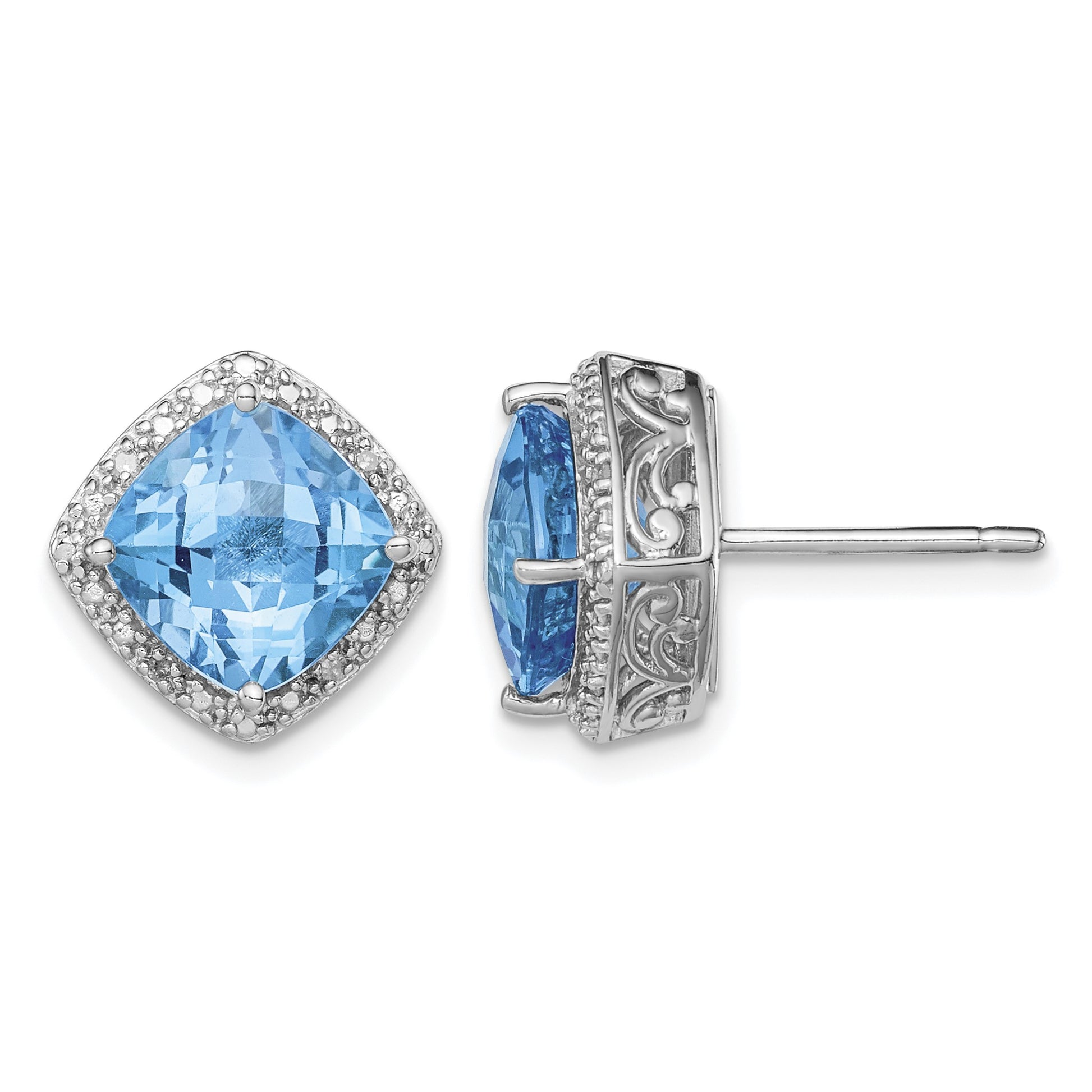 Sterling Silver Rhodium-plated Blue Topaz and Diamond Earrings