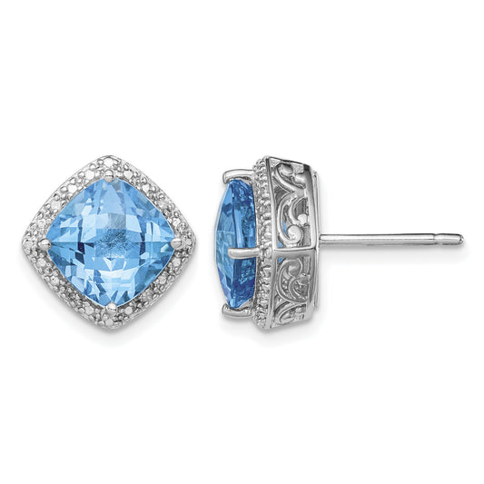 Sterling Silver Rhodium-plated Blue Topaz and Diamond Earrings