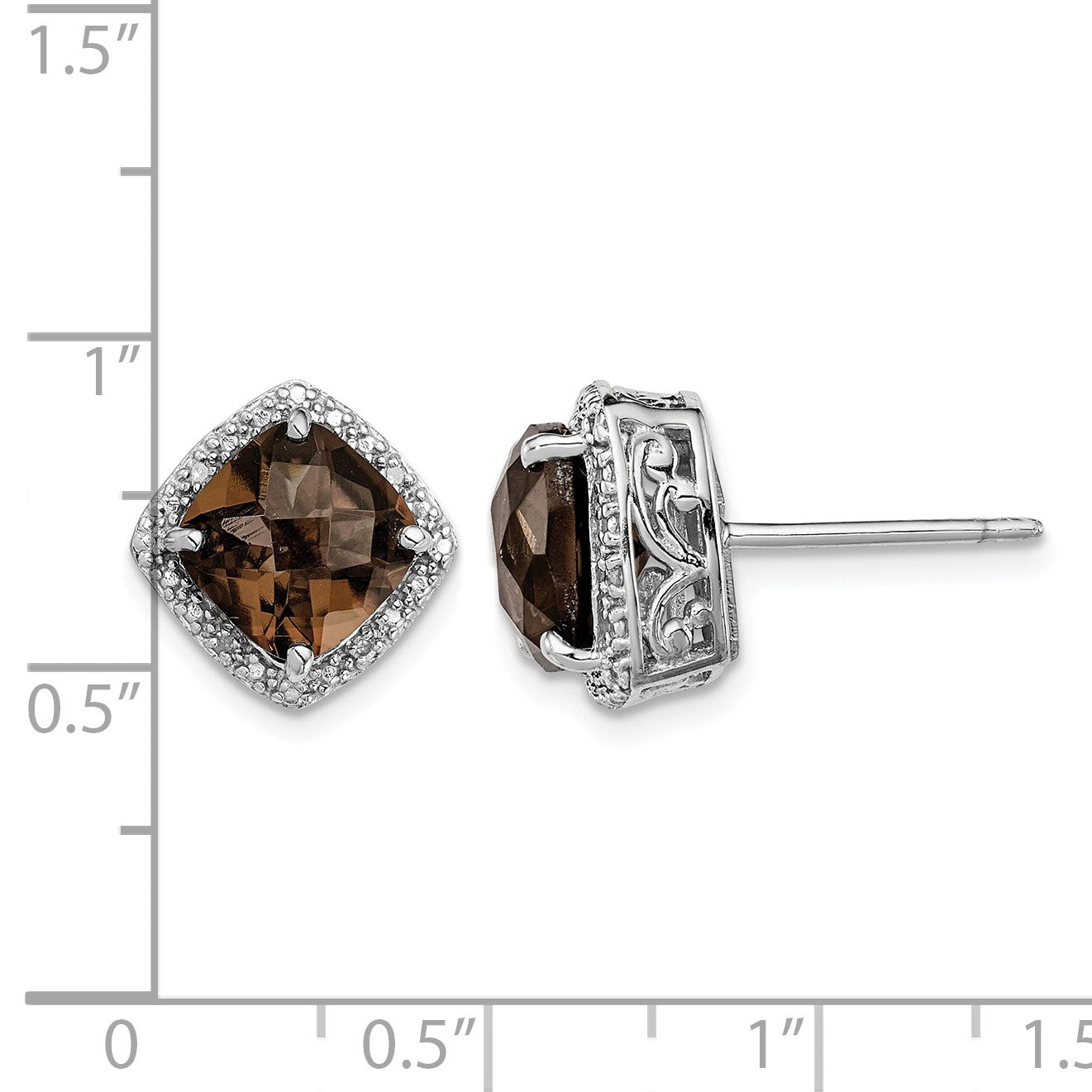 Sterling Silver Rhodium-plated Smoky Quartz and Diamond Earrings