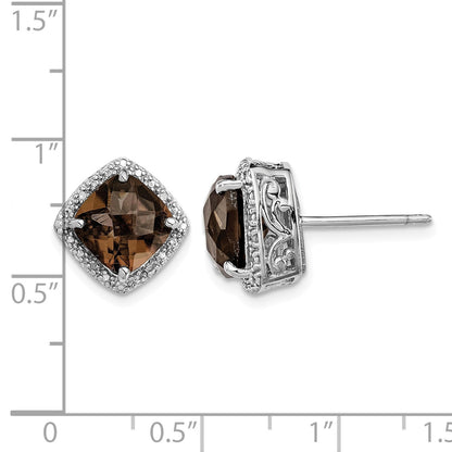 Sterling Silver Rhodium-plated Smoky Quartz and Diamond Earrings