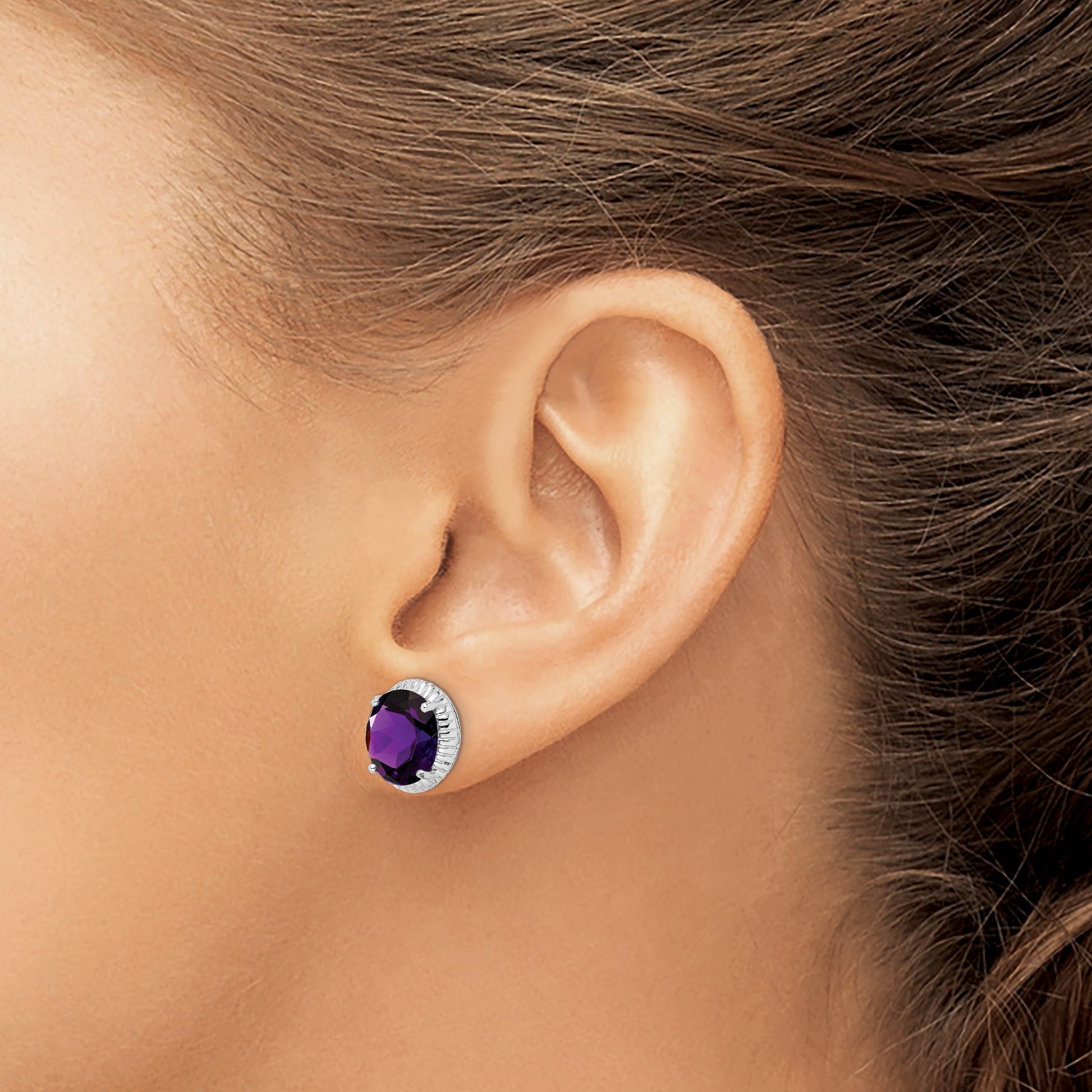 Sterling Silver Rhodium-plated Amethyst Earrings