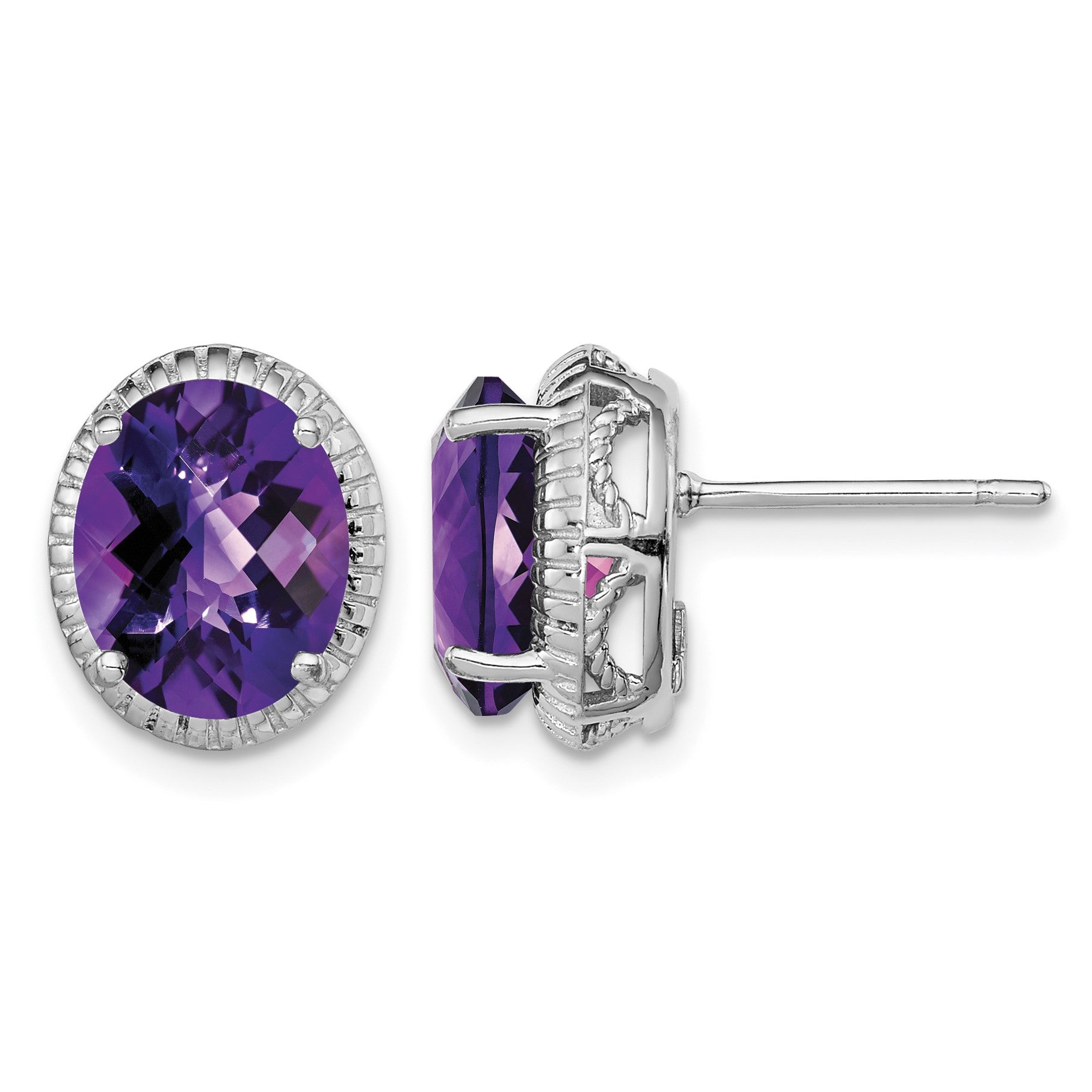 Sterling Silver Rhodium-plated Amethyst Earrings