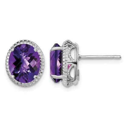 Sterling Silver Rhodium-plated Amethyst Earrings