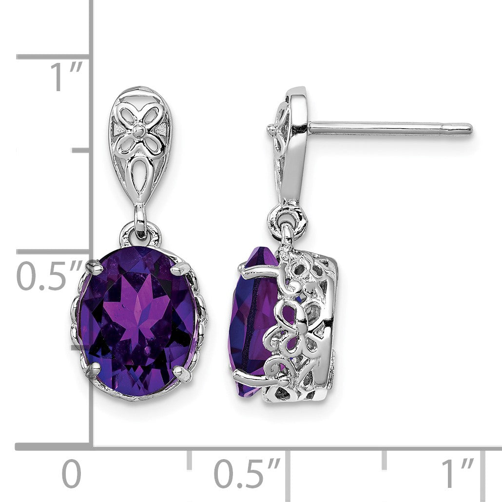 Sterling Silver Rhodium-plated Amethyst Earrings