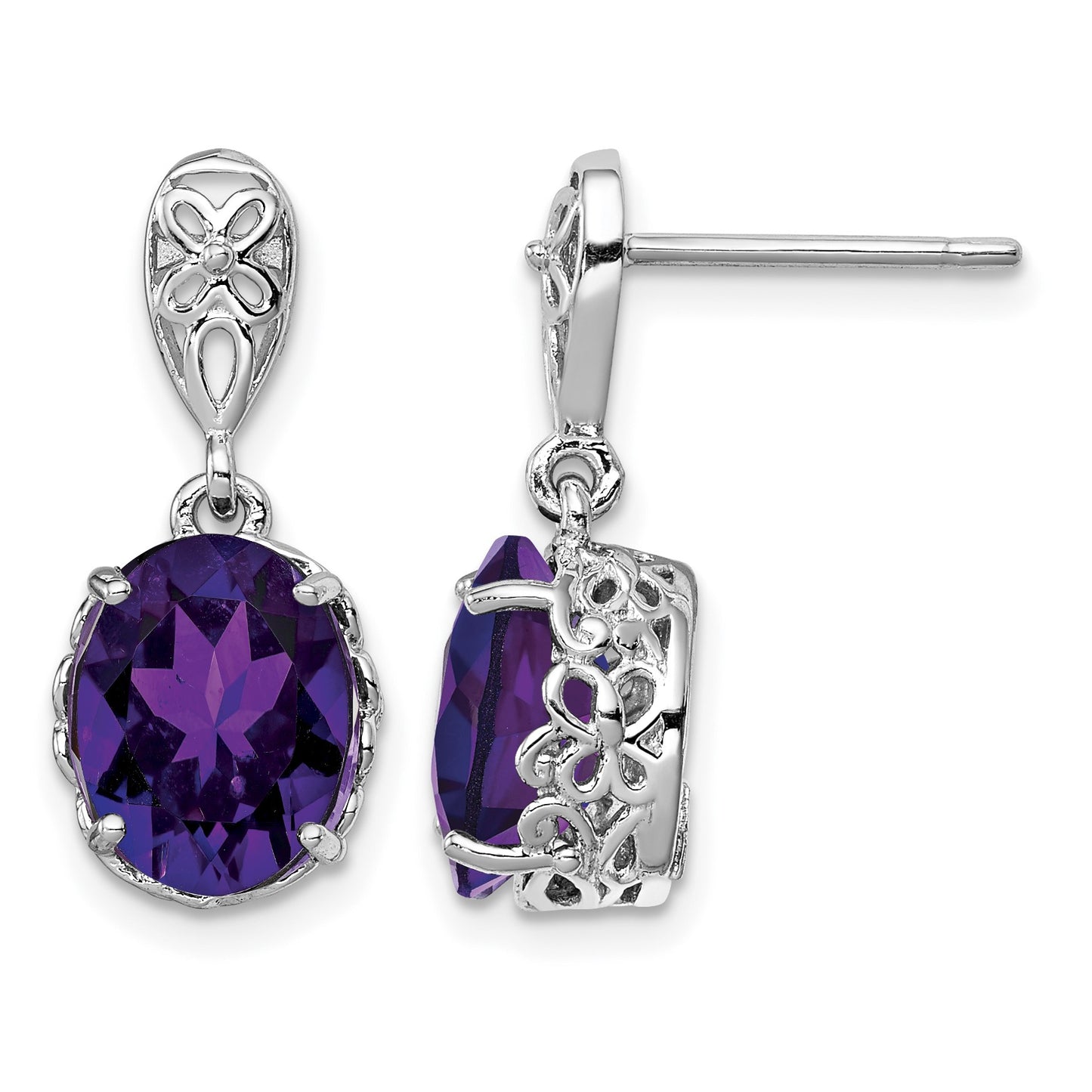 Sterling Silver Rhodium-plated Amethyst Earrings