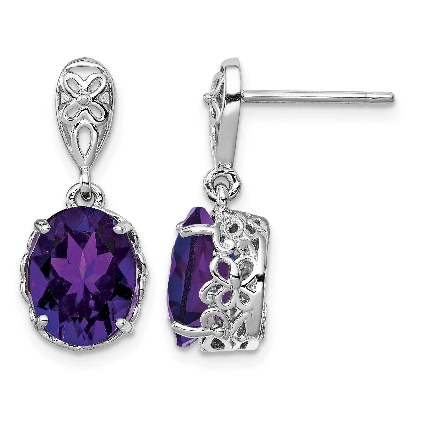 Sterling Silver Rhodium-plated Amethyst Earrings