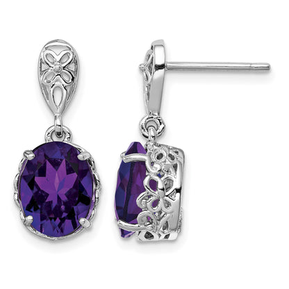 Sterling Silver Rhodium-plated Amethyst Earrings