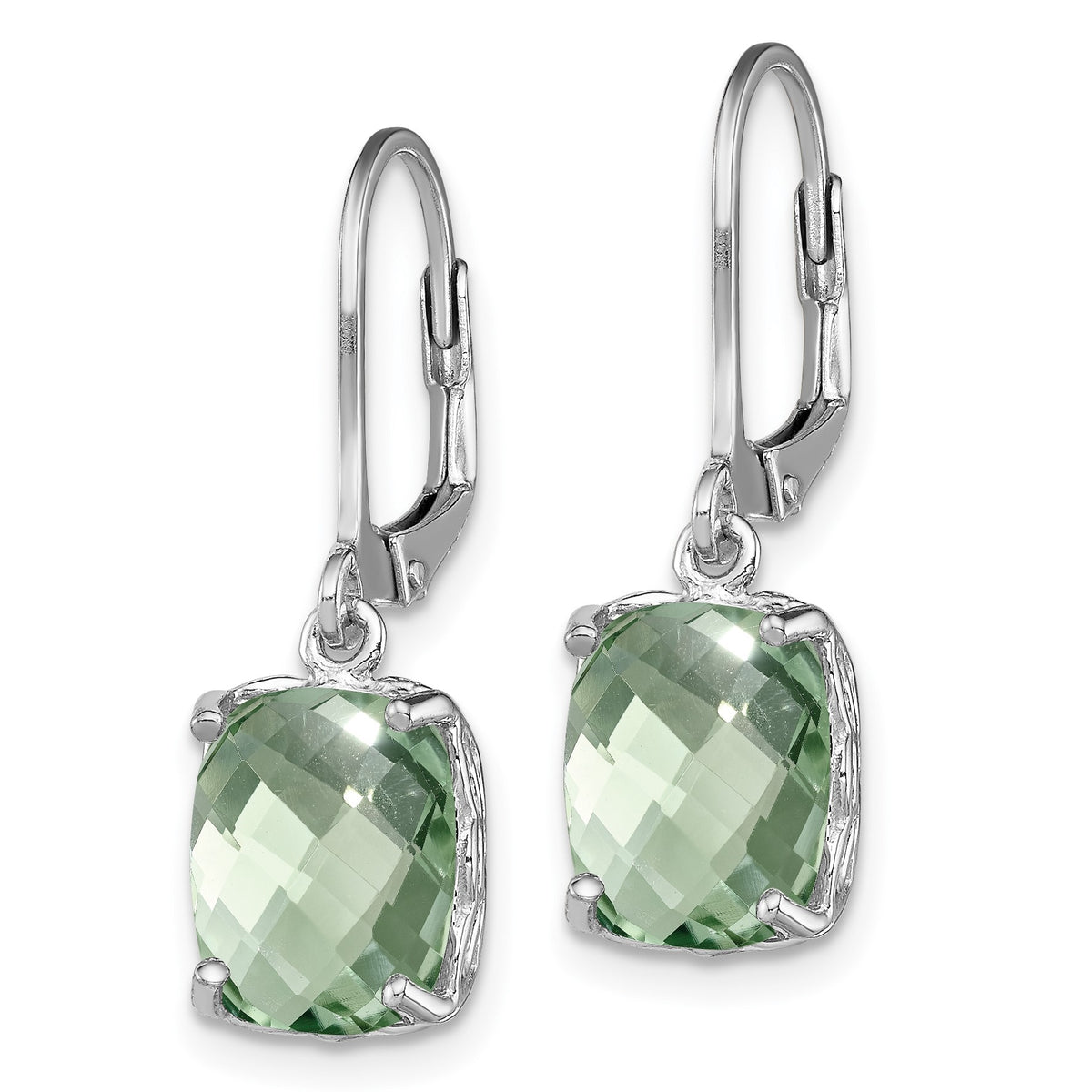 Sterling Silver Rhodium-plated Green Quartz Earrings