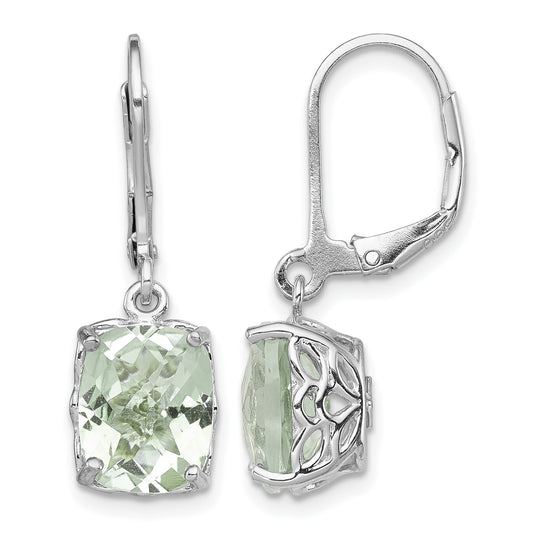 Sterling Silver Rhodium-plated Green Quartz Earrings