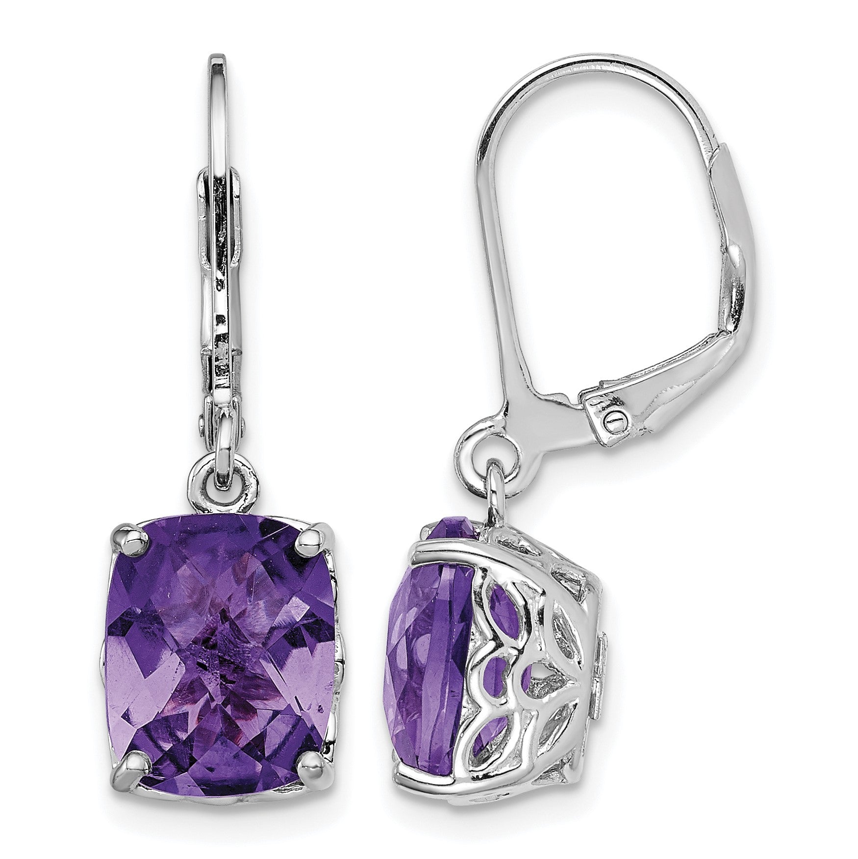Sterling Silver Rhodium-plated Amethyst Earrings