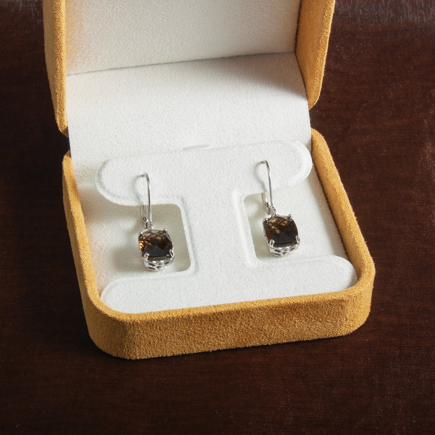 Sterling Silver Rhodium-plated Smoky Quartz Earrings