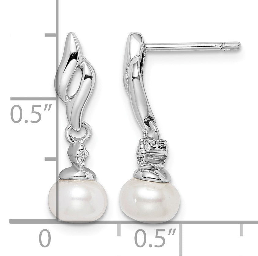 Sterling Silver Rhodium Plated Diamond & FW Cultured Pearl Post Ear