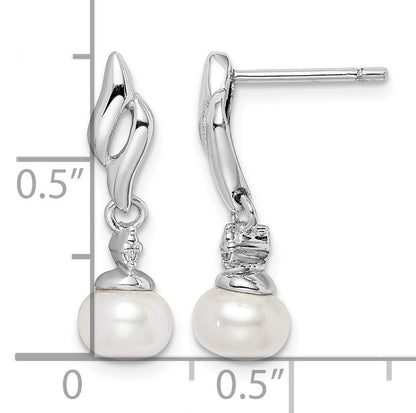 Sterling Silver Rhodium Plated Diamond & FW Cultured Pearl Post Ear