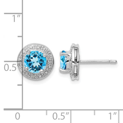Sterling Silver Rhodium Plated Diamond and Blue Topaz Post Earrings