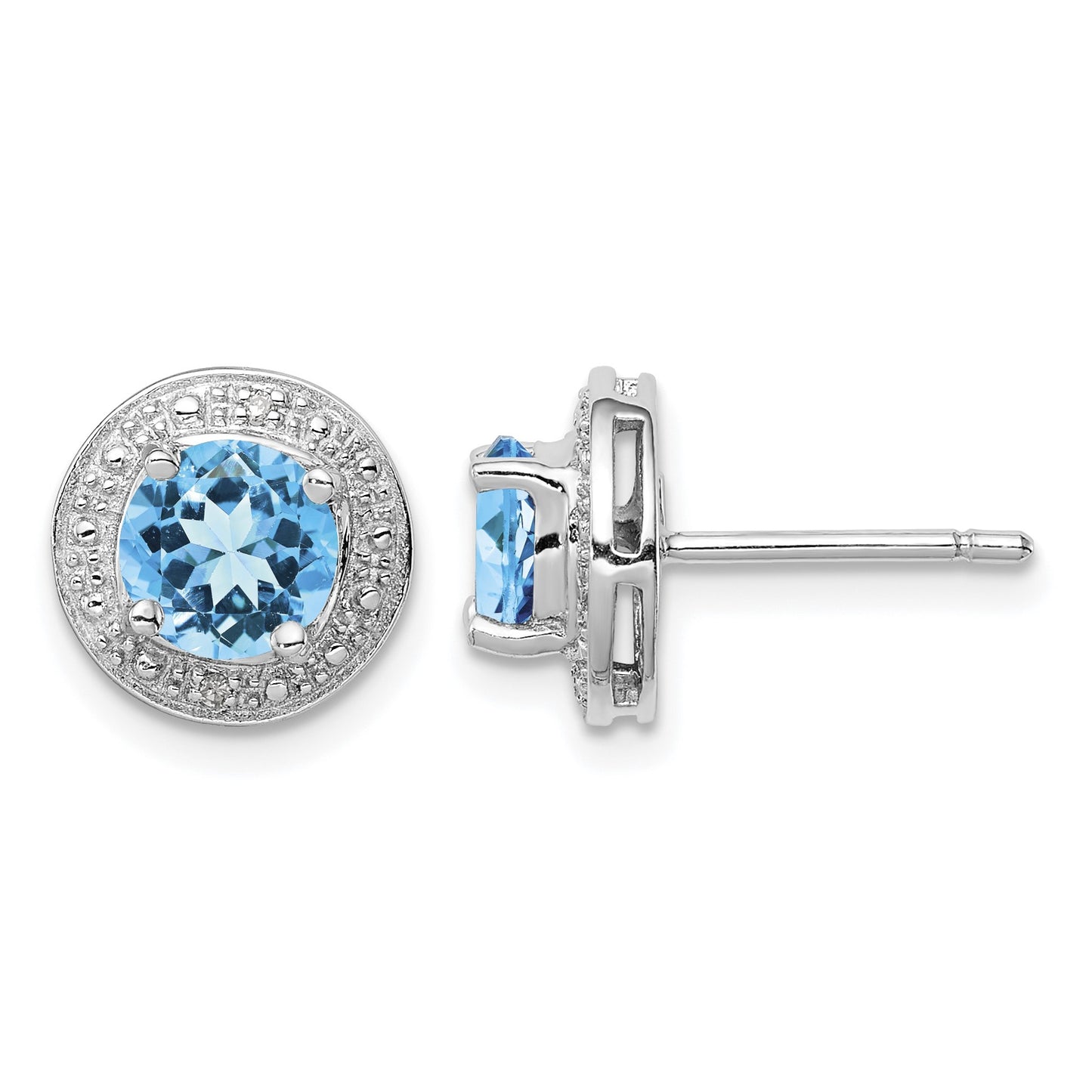 Sterling Silver Rhodium Plated Diamond and Blue Topaz Post Earrings