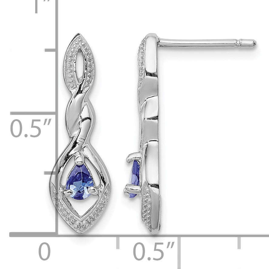Sterling Silver Rhodium Plated Diamond and Tanzanite Post Earrings
