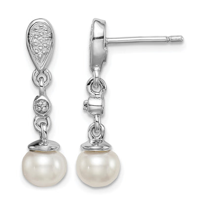 Sterling Silver Rhodium Plated Diamond & FW Cultured Pearl Earrings