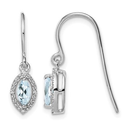 Sterling Silver Rhodium-plated Diamond and Aquamarine Earrings