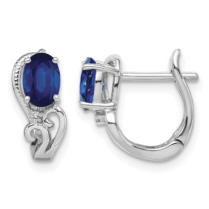 Sterling Silver Rhodium Plated Diamond & Sapphire Hinged Earrings