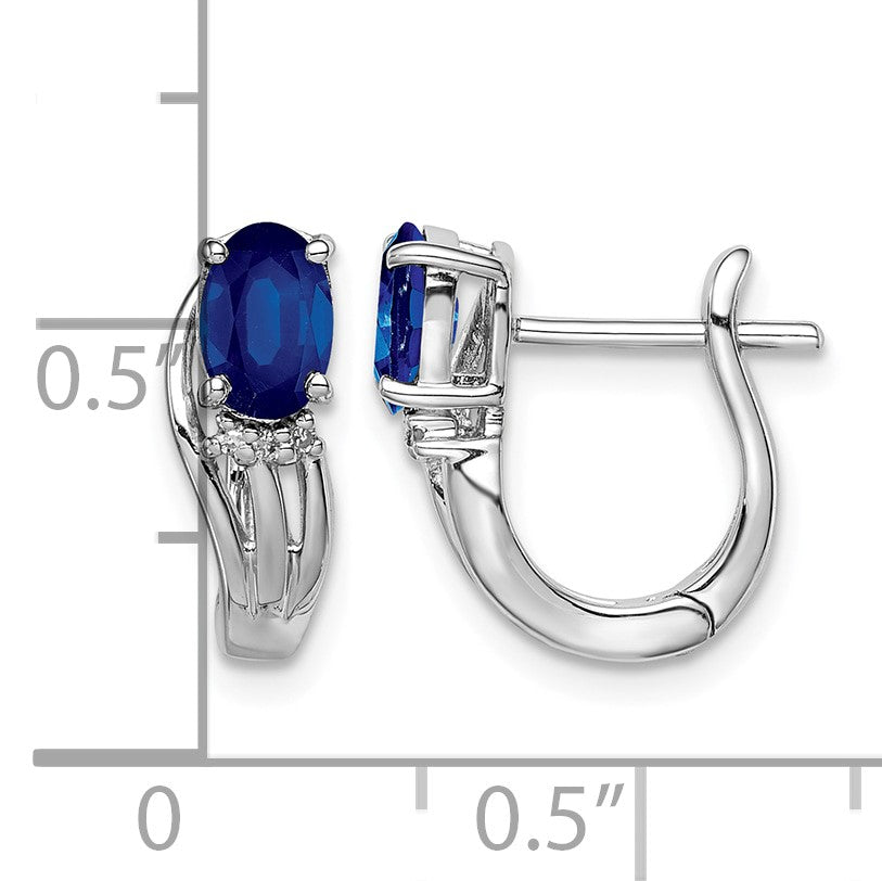 Sterling Silver Rhodium Plated Diamond & Sapphire Hinged Earrings