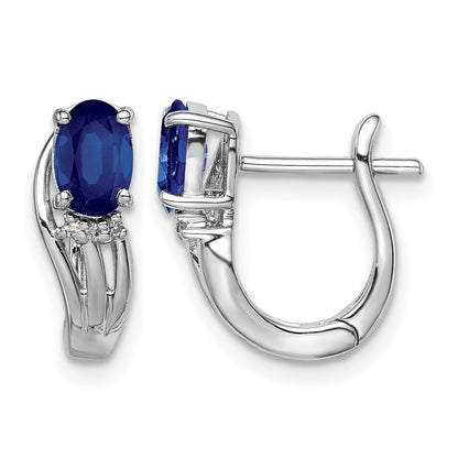 Sterling Silver Rhodium Plated Diamond & Sapphire Hinged Earrings