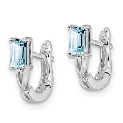 Sterling Silver Rhodium Plated Aquamarine Hinged Hoop Earrings