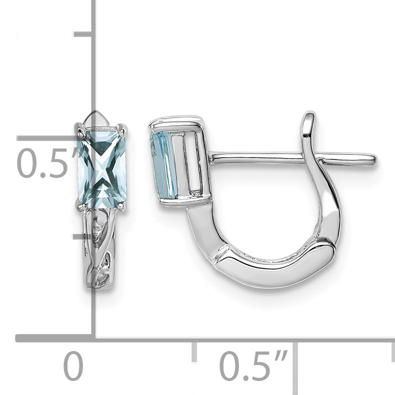 Sterling Silver Rhodium Plated Aquamarine Hinged Hoop Earrings