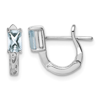 Sterling Silver Rhodium Plated Aquamarine Hinged Hoop Earrings