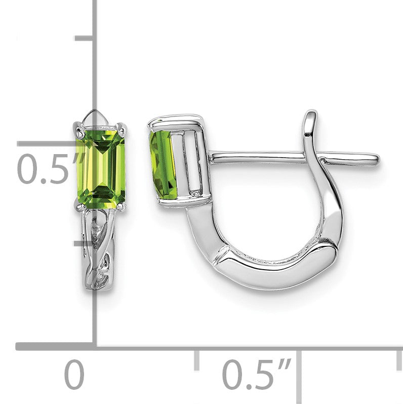 Sterling Silver Rhodium Plated Peridot Hinged Hoop Earrings