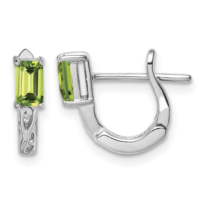 Sterling Silver Rhodium Plated Peridot Hinged Hoop Earrings