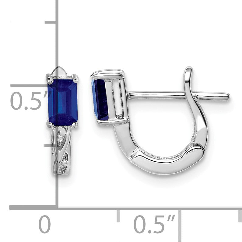Sterling Silver Rhodium Plated Sapphire Hinged Hoop Earrings