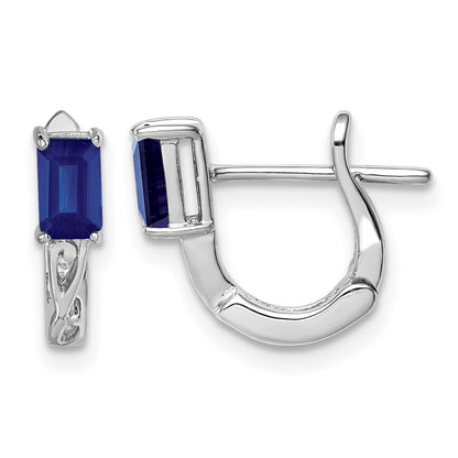 Sterling Silver Rhodium Plated Sapphire Hinged Hoop Earrings