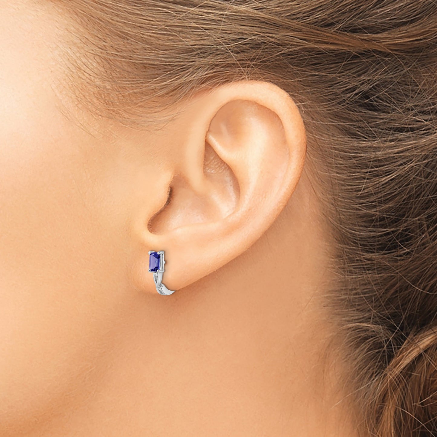 Sterling Silver Rhodium Plated Tanzanite Hinged Hoop Earrings