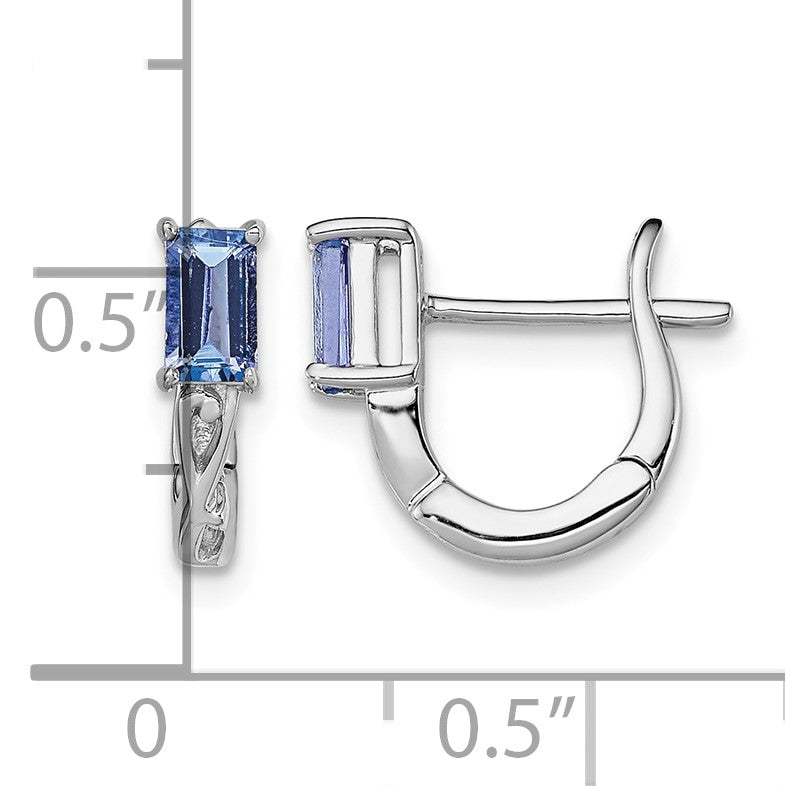 Sterling Silver Rhodium Plated Tanzanite Hinged Hoop Earrings