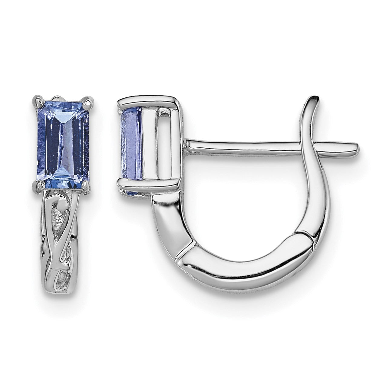 Sterling Silver Rhodium Plated Tanzanite Hinged Hoop Earrings