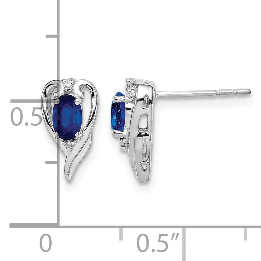 Sterling Silver Rhodium Plated Diamond & Sapphire Post Earrings