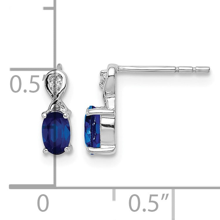 Sterling Silver Rhodium Plated Diamond & Sapphire Oval Post Earrings