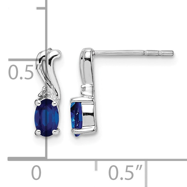 Sterling Silver Rhodium Plated Diamond & Sapphire Oval Post Earrings