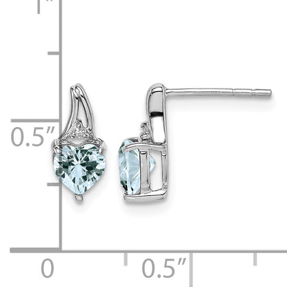 Sterling Silver Rhodium Plated Dia. Aquamarine Heart Post Earrings