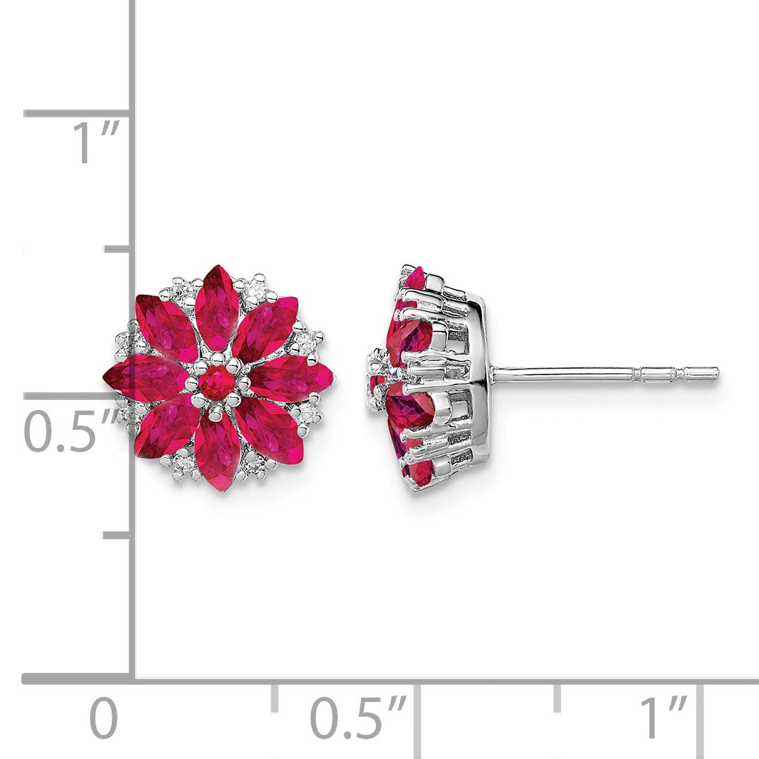 Sterling Silver Rhodium-plated Diamond & Ruby Earrings